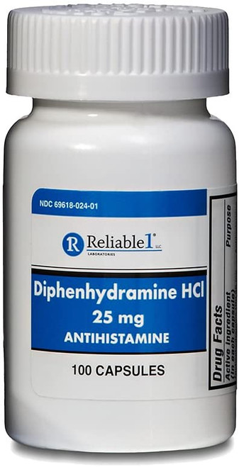 RELIABLE 1 Diphenhydramine HCI 25mg Antihistamine 100 caplets
