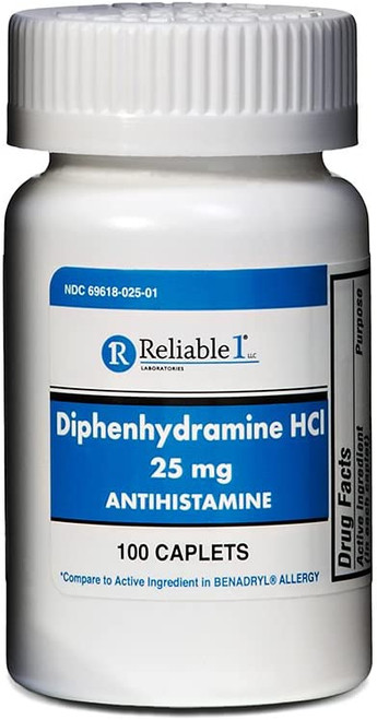 Reliable 1 Diphenhydramine HCI 25mg Antihistamine 100 Caplets (1 Bottle)