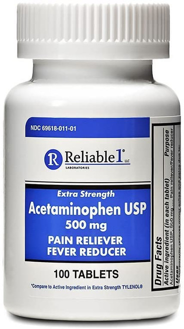Reliable 1 Extra Strength Acetaminophen USP 500 mg 100 Tablets (1 Bottle)