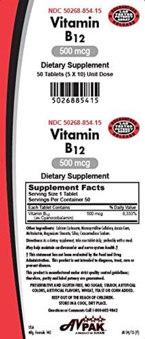 AvPak Vitamin B12 Tablet 500mcg 50 Count