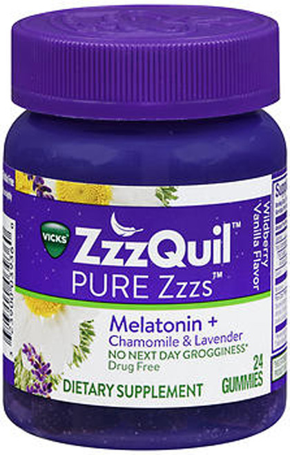 ZzzQuil Pure Zzzs Melatonin + Chamomile & Lavender Gummies Wildberry Vanilla Flavor - 24 ct