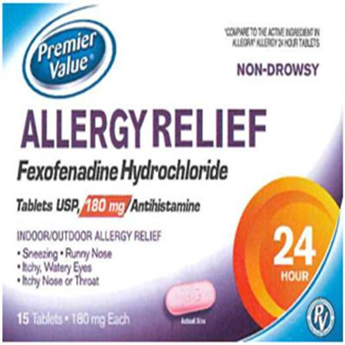 Premier Value Allergy Relief Tablets 180mg, Cherry - 15ct