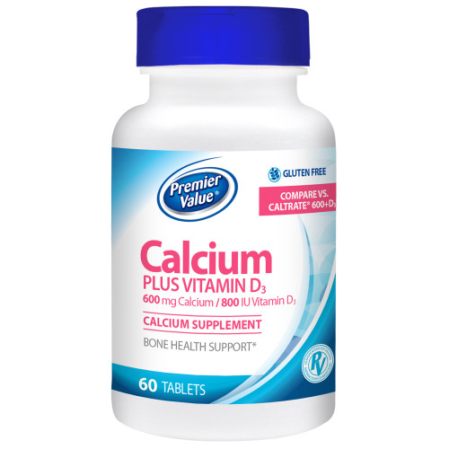 Premier Value Calcium + D Supplement - 600/800mg, Tablets 60ct