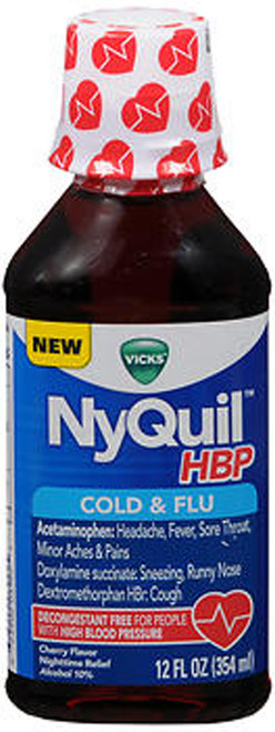 NyQuil HBP Cold and Flu Liquid Cherry Flavor - 12 oz