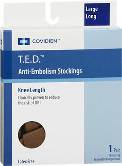 T.E.D. Anti-Embolism Stockings Knee Length Beige Large Long - 1 Pair