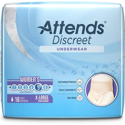 Attends Discreet Underwear Absorbency 5 Women's Size X-Large - 4 packs of 16