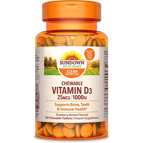 Sundown Naturals Chewable Vitamin D3 1000 IU Strawberry-Banana Flavor - 120 Tablets