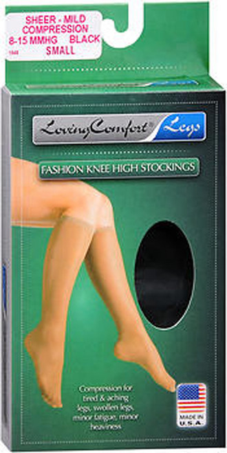 Loving Comfort Fashion Knee High Stockings Sheer, Mild Compression, Black, Small - 1pr