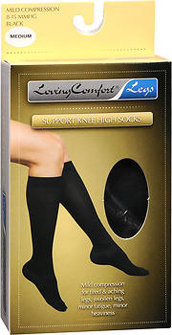 Loving Comfort Support Knee High Socks Mild, Medium Black - 1 pr