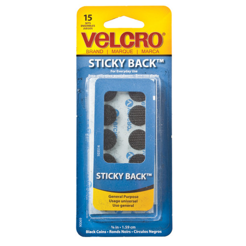 Velcro Sticky Back Coins, Black, 5/8" - 1 Pkg
