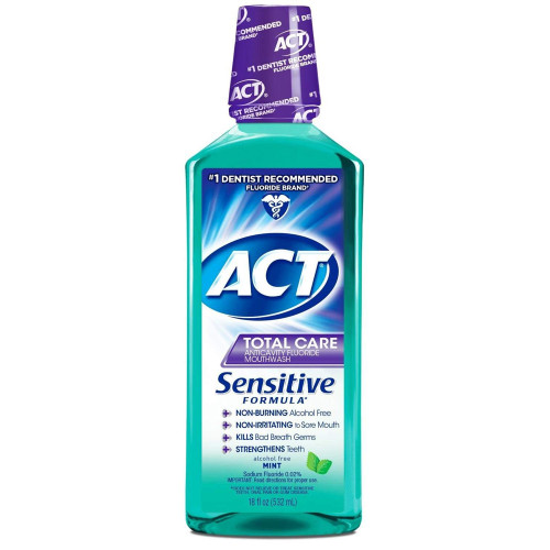 ACT Total Care Anticavity Fluoride Mouthwash Sensitive Formula Mint - 18 oz