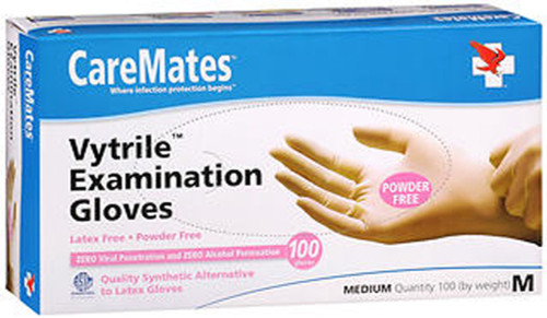 Caremates Vytrile Disposable Medical Exam Gloves Latex + Powder Free Medium - 100ct