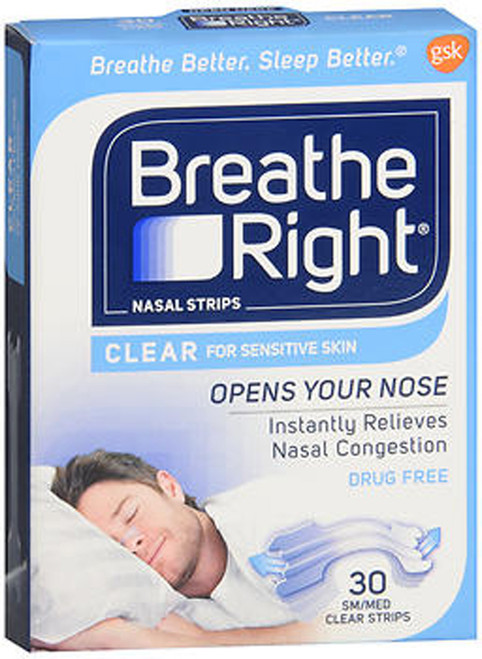 Breathe Right Nasal Strips Clear Sensitive Skin Small/Medium - 30 Strips