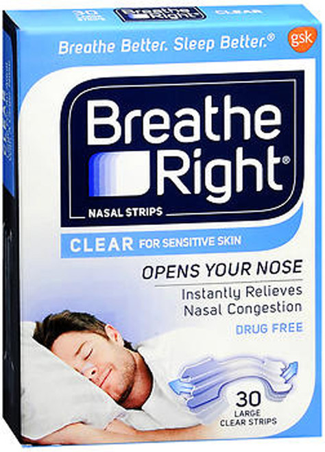Breathe Right Nasal Strips Clear for Sensitive Skin Large - 30 Strips