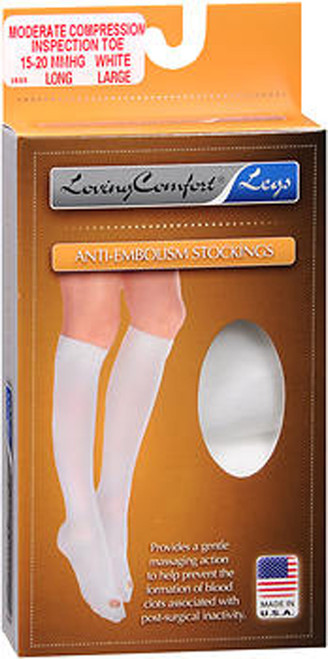 Loving Anti-Embolism Stockings Open Toe Moderate White Large Long- 1 Pair