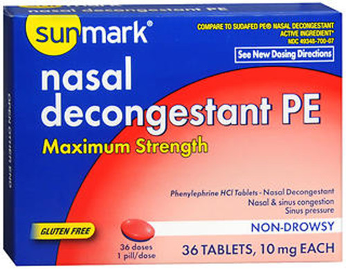 Sunmark Nasal Decongestant PE Tablets Maximum Strength- 36 ct