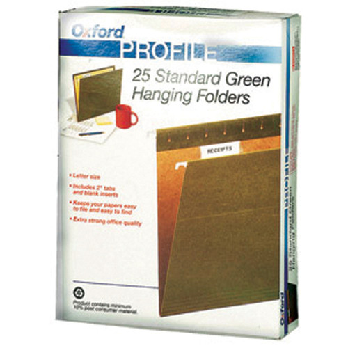 Oxford Hanging File Folder, Green, Letter - 25 ct Pack