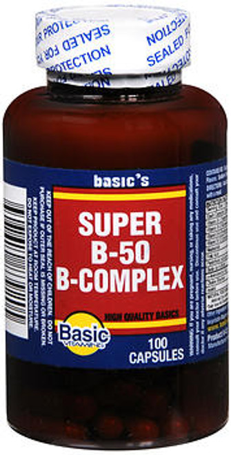 Basic Vitamins Super B-50 B-Complex Capsules - 100 ct