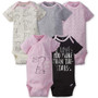 Gerber Baby Girl Pink/Gray Bunny Short Sleeve Onesies, Size 0-3m - 5 ct