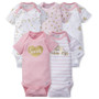 Gerber Baby Girl Assorted Short Sleeve Onesies Bodysuits, 6-9 Months - 5 ct