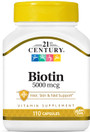 21st Century Biotin 5000 mcg Capsules - 110 Ct