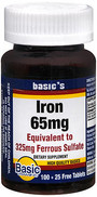 Basic Vitamins Iron 65 mg Ferrous Sulfate Tablets - 100 ct