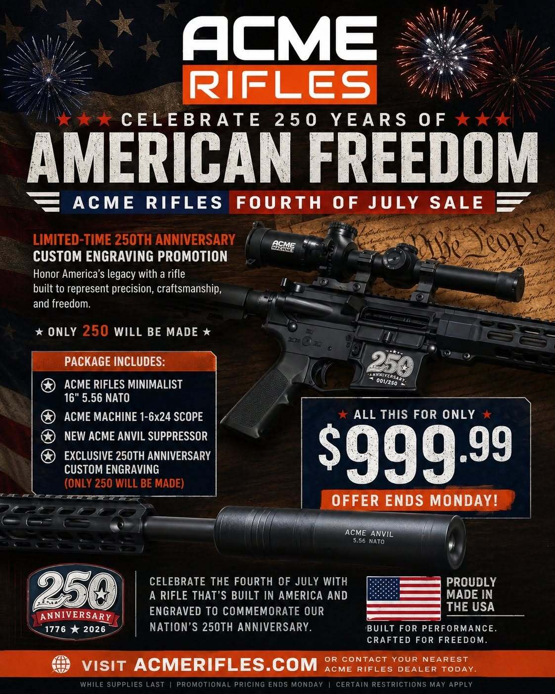 250th Anniversary AM-15 Rifle Optics Suppressor Package