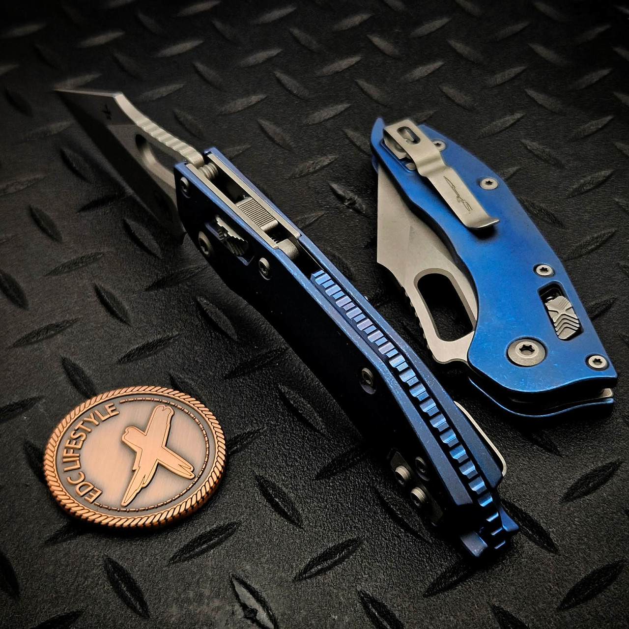 Microtech Stitch Ram-Lok 169RL-10APMS2 Antique Blue Titanium Slab