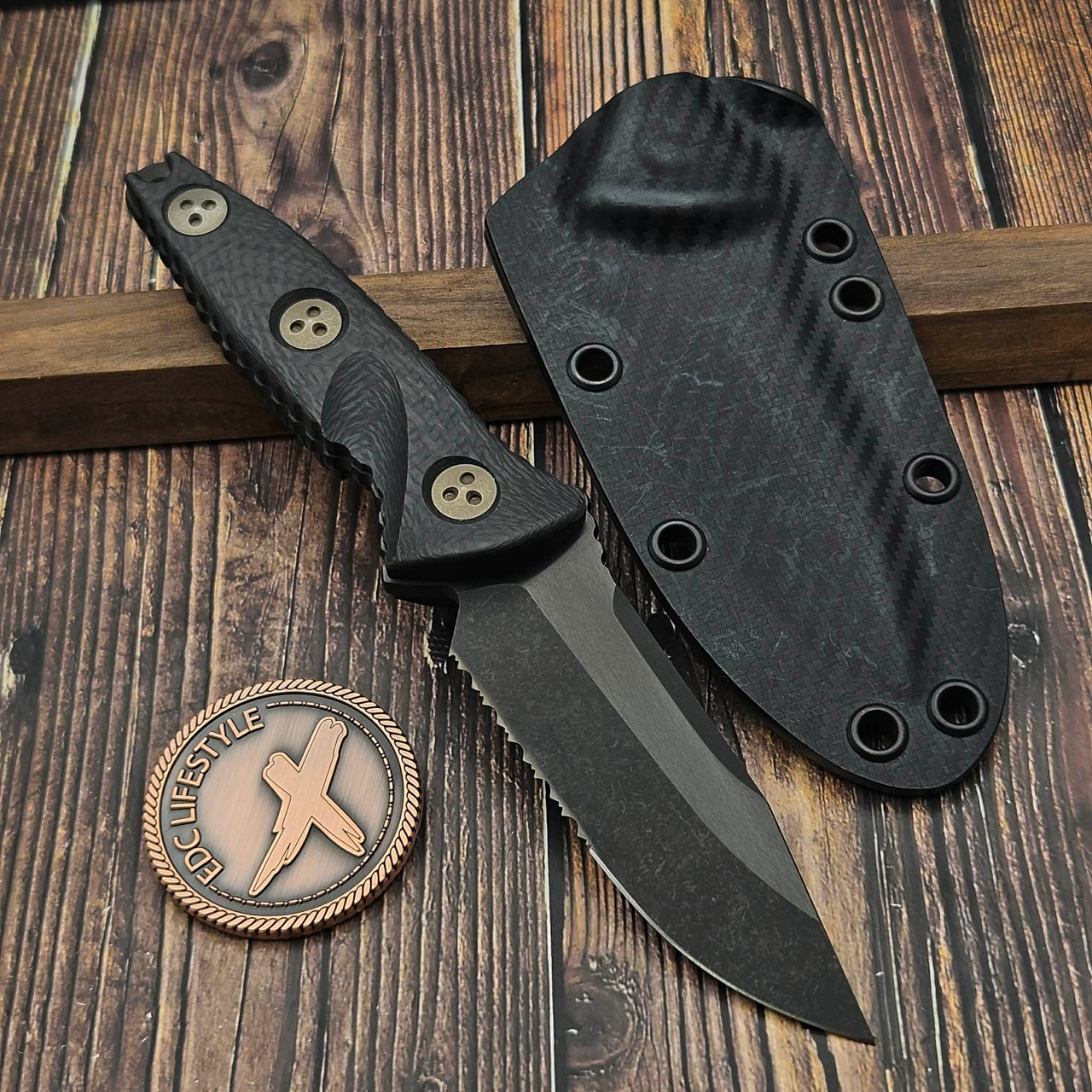 Microtech Socom Alpha Mini Carbon Fiber DLC Partial Serrated 113M ...