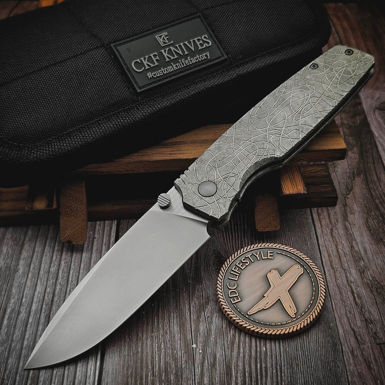 Custom Knife Factory CKF Lex Silver Crystal Ti