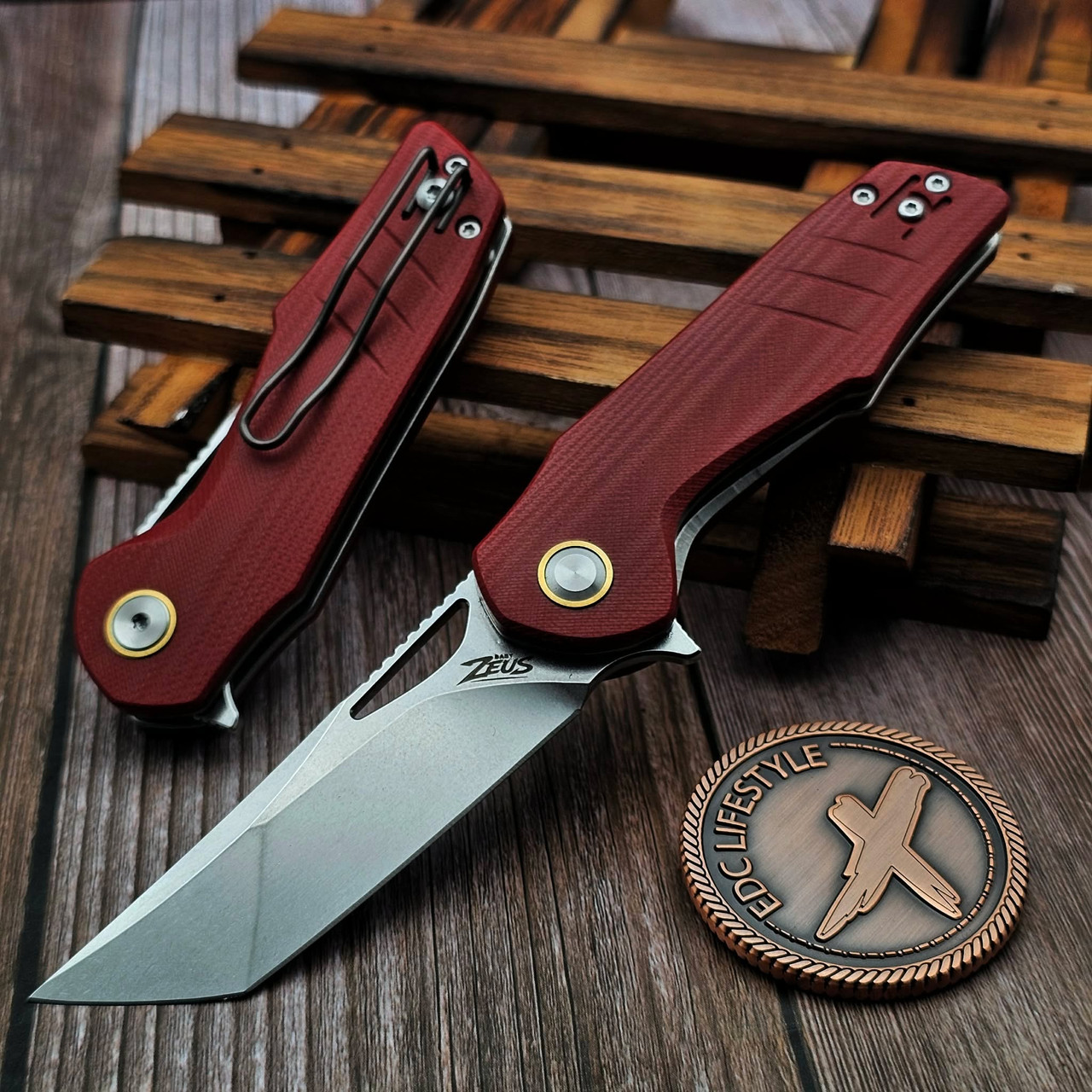 Grissom Knife & Tool Baby Zeus Red G10 2.88 T/E Stonewash