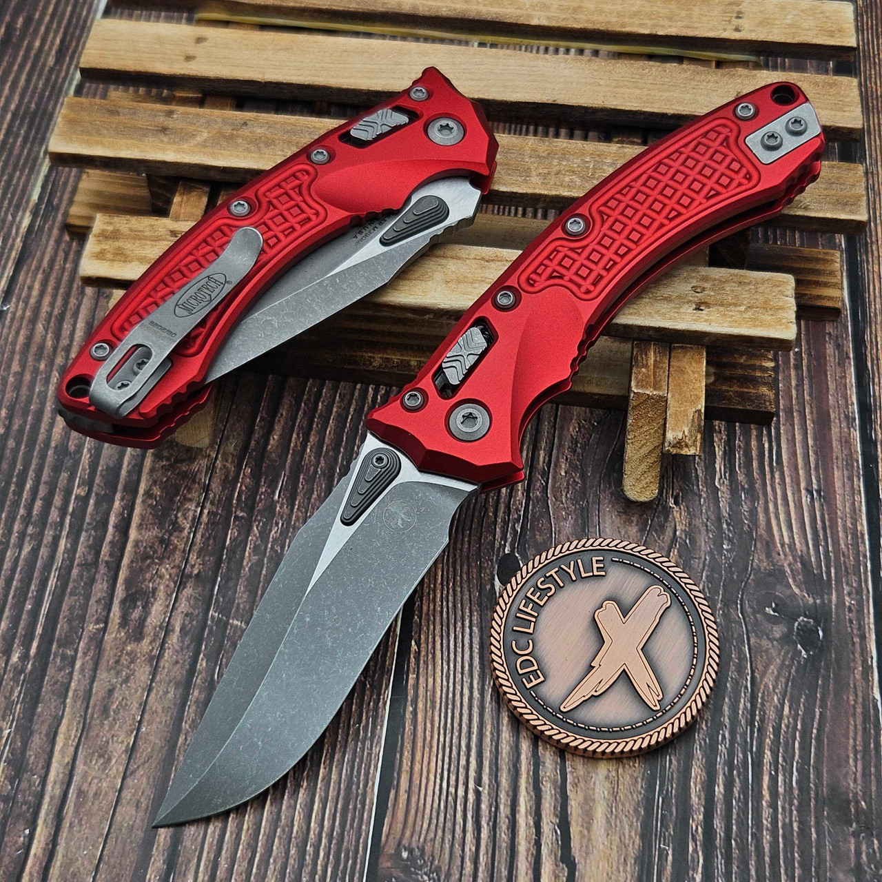 Microtech Amphibian Mini Ram-Lok Red Aluminum Frag 3.25