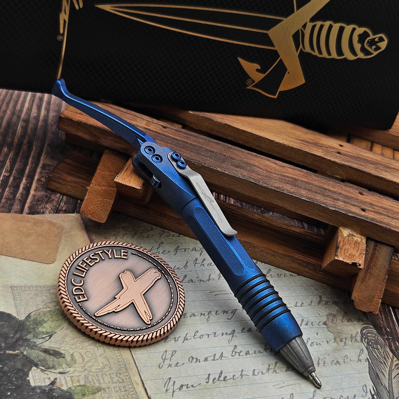 Marfione Custom Siphon II Antique Blue Slab Titanium w/Blue Ti