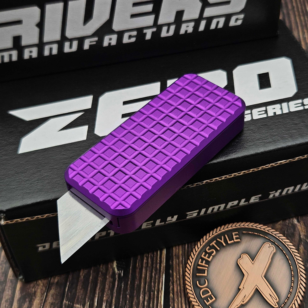 Rivery Zero Grenade Purple Aluminum CadLabCNC Razor Blade OTF w