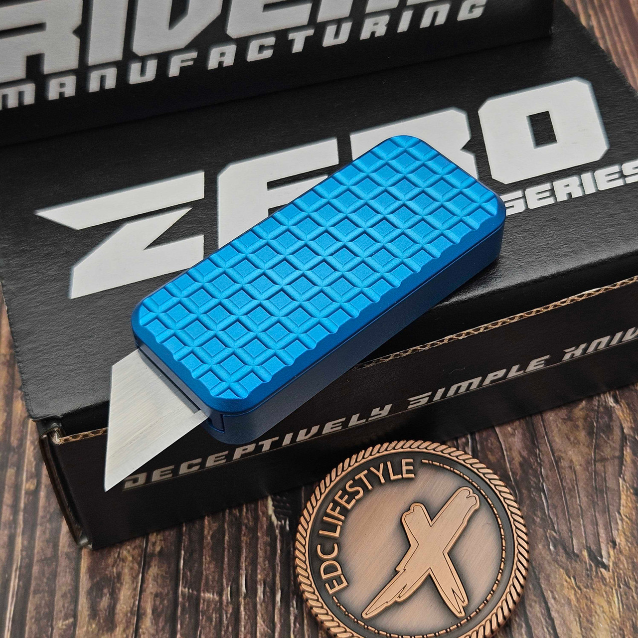 Rivery Zero Grenade Blue Aluminum CadLabCNC Razor Blade OTF w