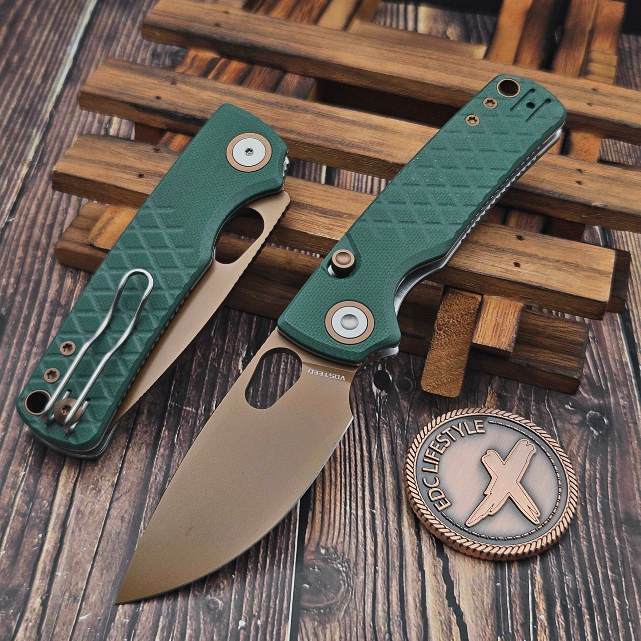 Vosteed Porcupine Green G10 Button Liner Lock 2.99