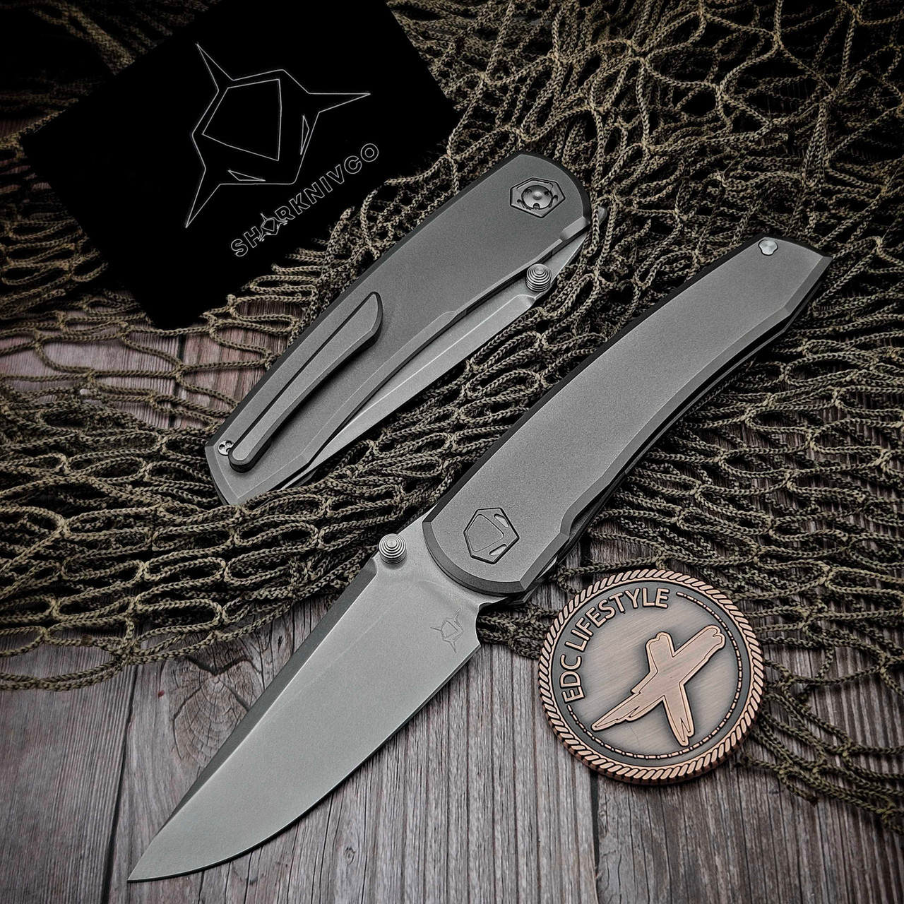 Sharknivco PJ Waka Titanium Inset Lock RWL34 Polished Stonewash