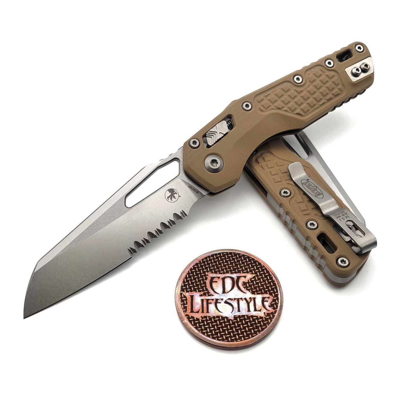 Microtech MSI S/E Tan Frag G-10 Stonewash Partial Serrated 210-11FRGTTA