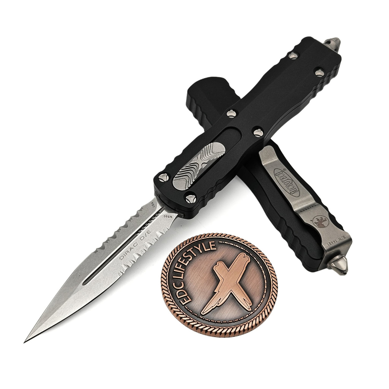 Microtech Dirac Gold Microtech Dirac 225-11 Stonewash Double Edge Partial Serrated