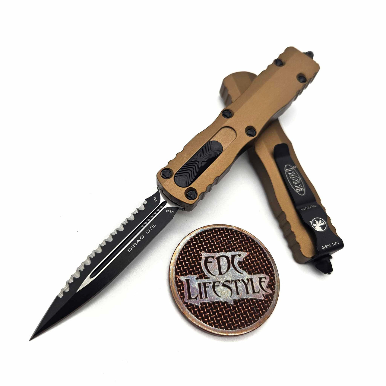Microtech 225-3TA Tan Dirac Double Edge Full Serrated