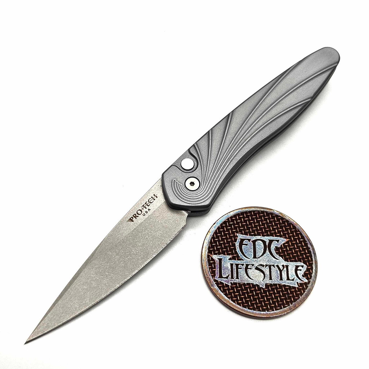 Pro-Tech Knives Newport Automatic Knife Special Grey Handle w/3D