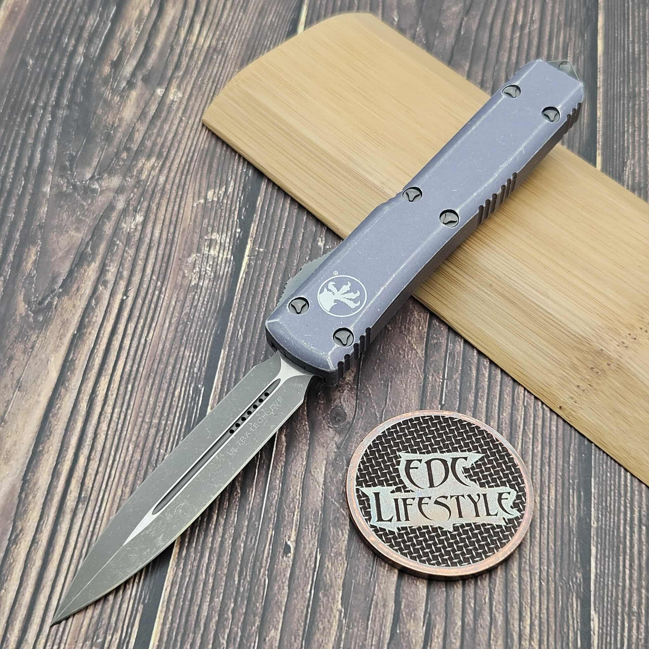 Microtech Ultratech 122-10DGY Distressed Gray Double Edge Apocalyptic