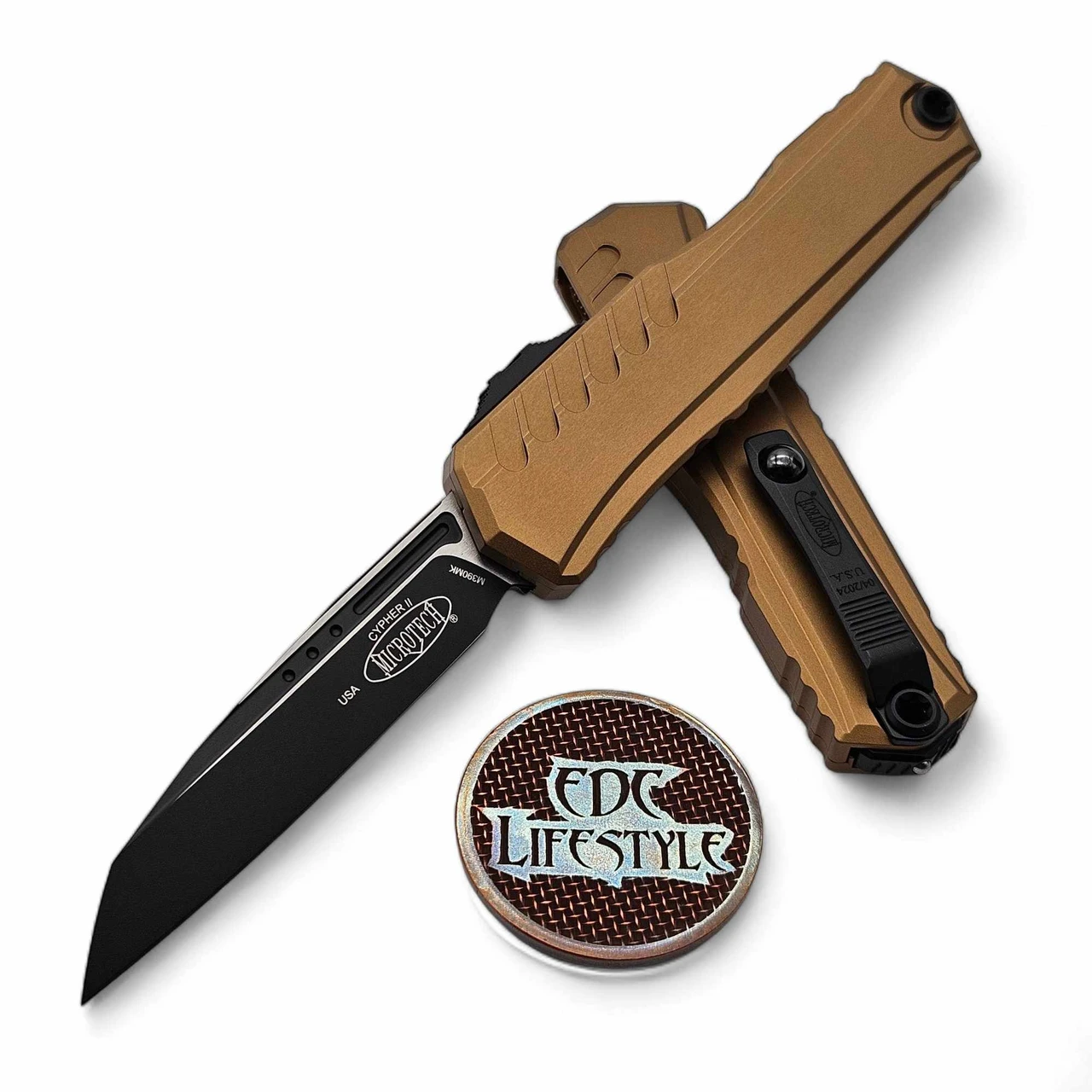 Microtech Cypher II 1241-1TA Tan Anodized Black Standard