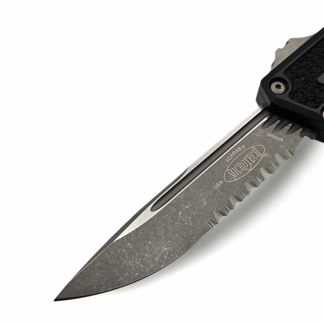 Microtech Scarab II 1278-11AP Black Apocalyptic Standard Partial Serrated
