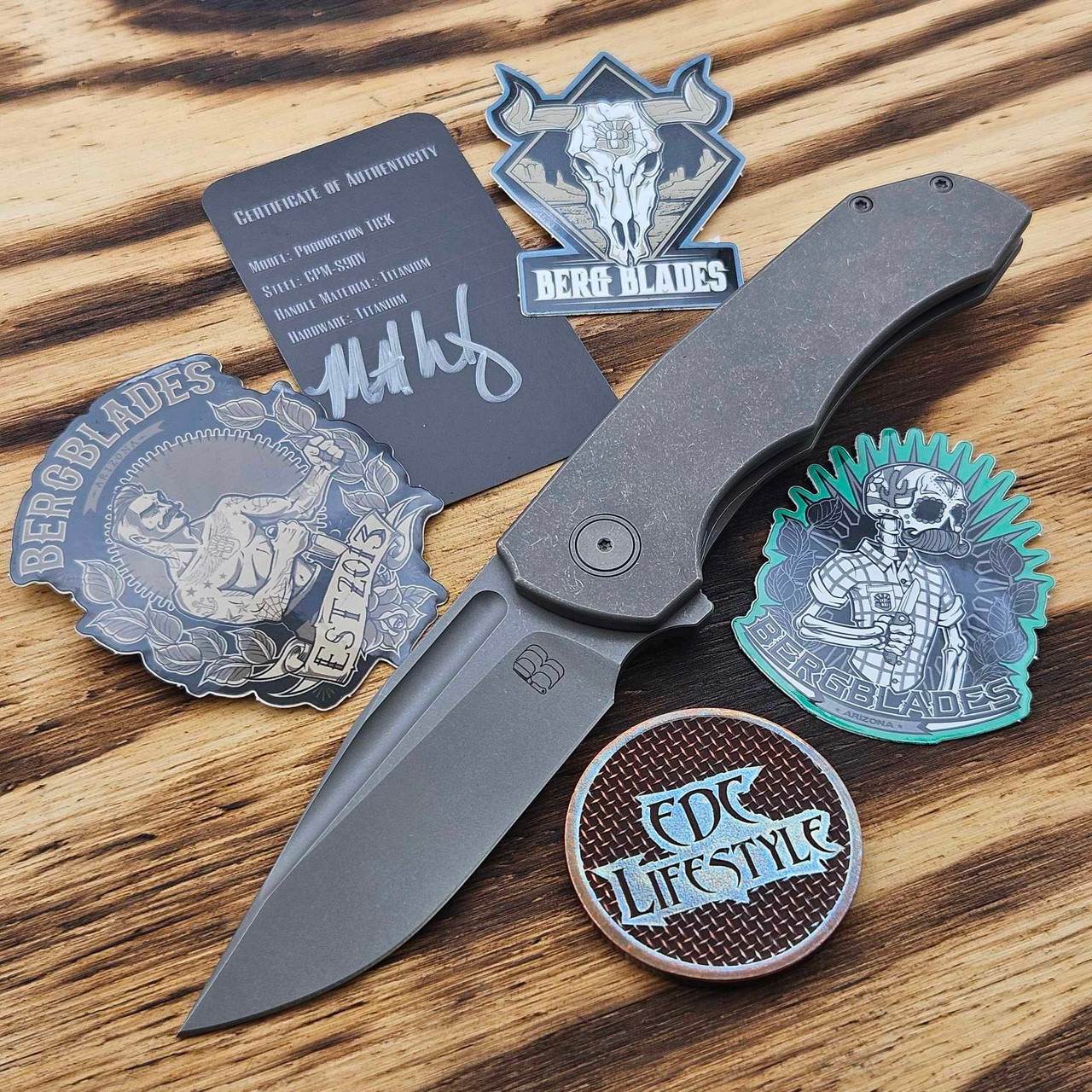 Berg Blades Tick Titanium Dark Stonewash Frame Lock Folder Clip