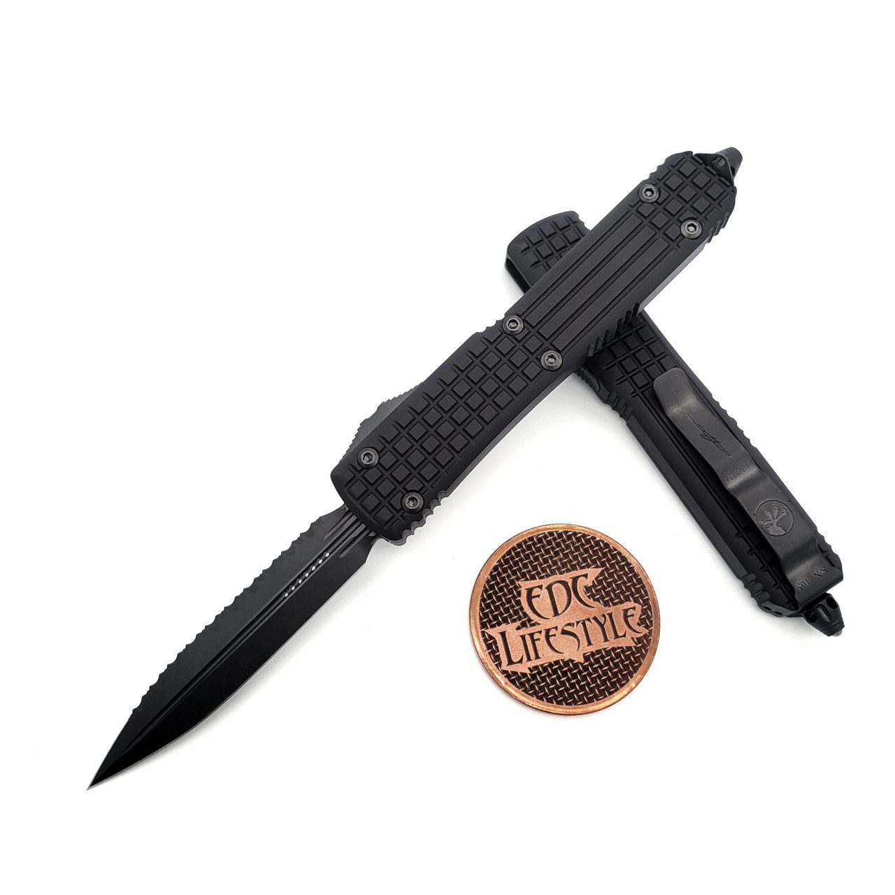Microtech Ultratech 122-3UT-DSH Double Edge Full Serrated DLC Delta ...