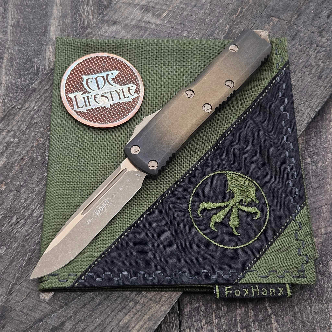 Microtech UTX-85 S/E Single Edge Automatic Knife Antique Bronze