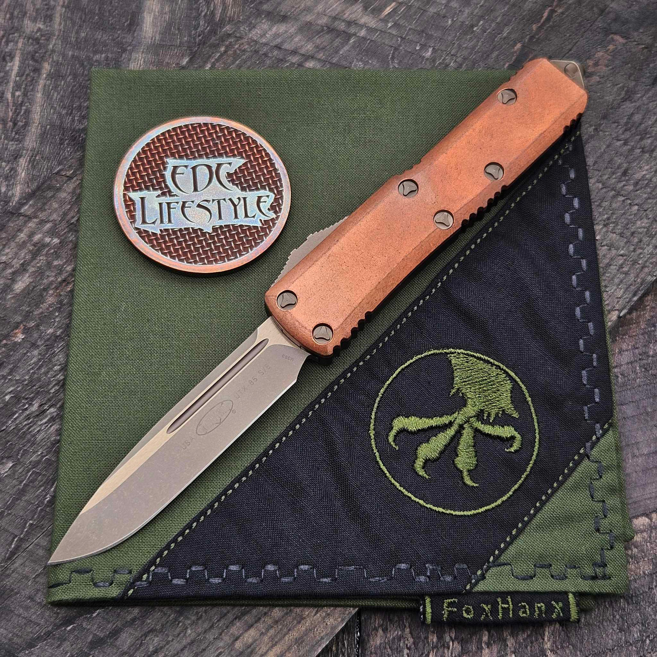 Microtech UTX-85 S/E Single Edge Automatic Knife Copper Top 3.1
