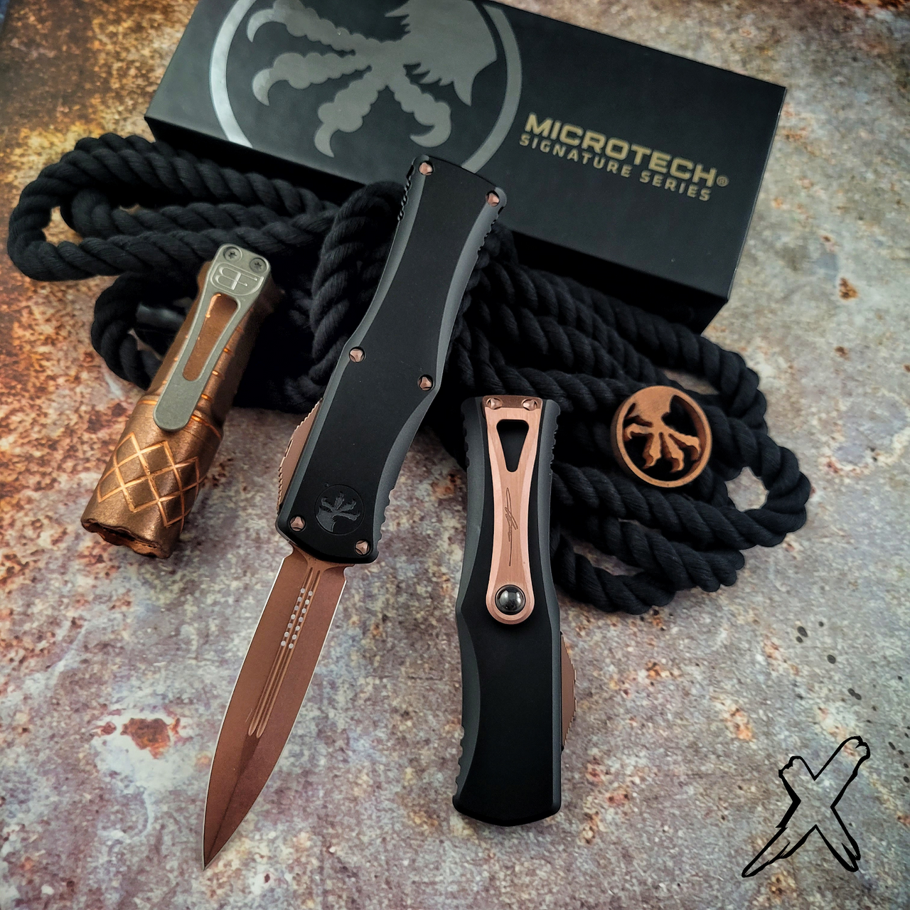 Microtech 702-1PVDRGS Hera Rose Gold PVD Double Edge Blade and