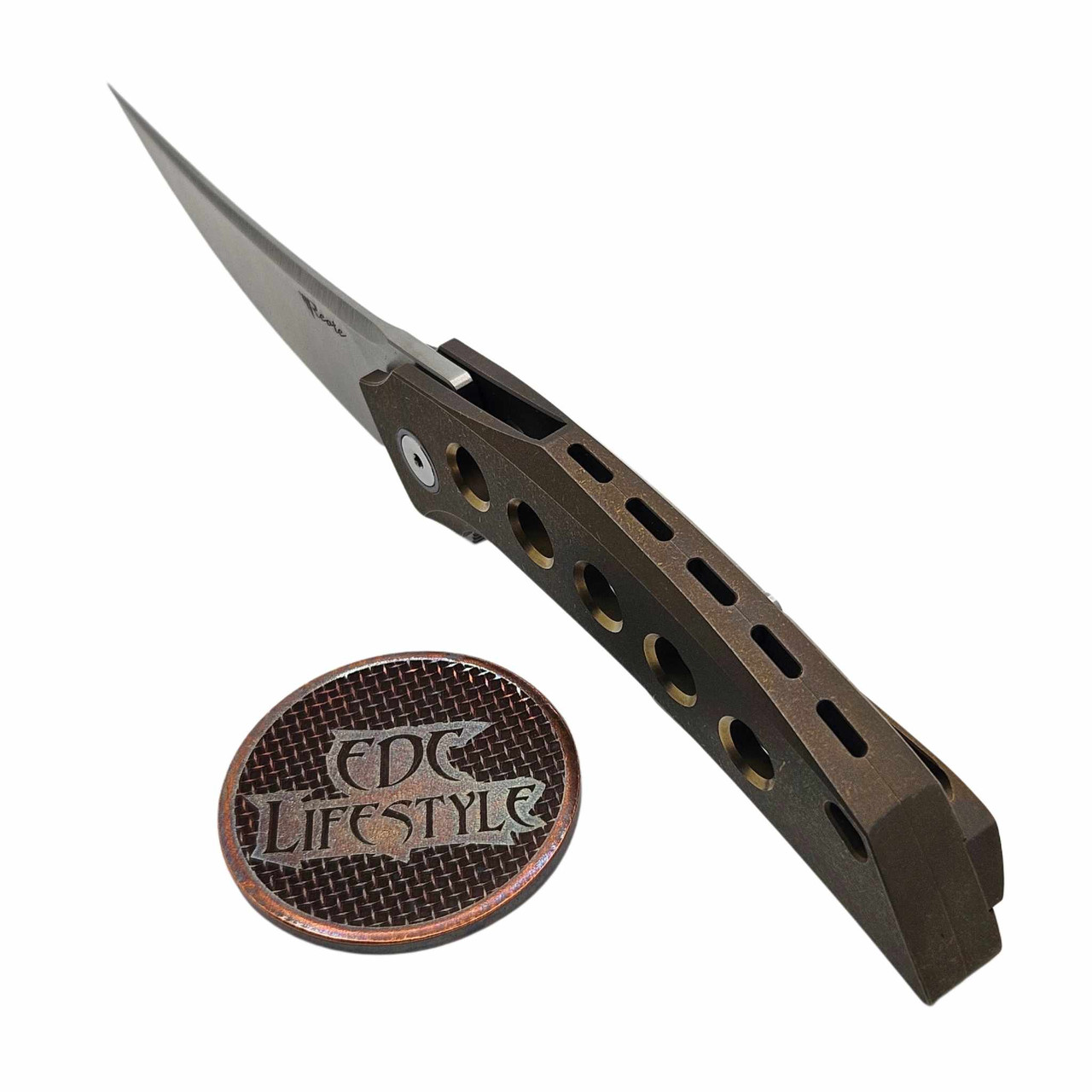 Reate Velocity Titanium Folder w/Bronze Holes Belt Satin 3